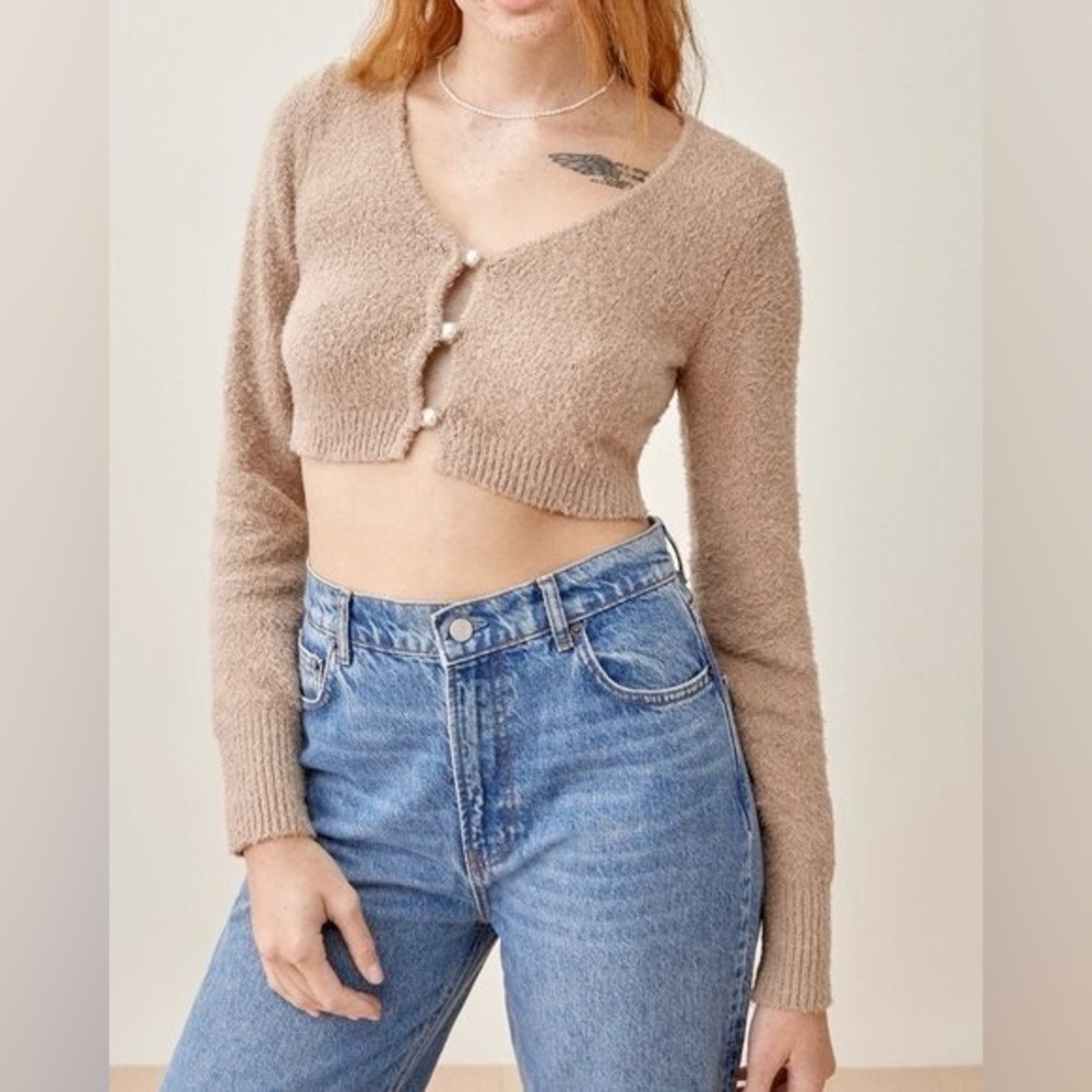 Reformation Lotte Crop Organic Cotton Cardigan Sand XS‎